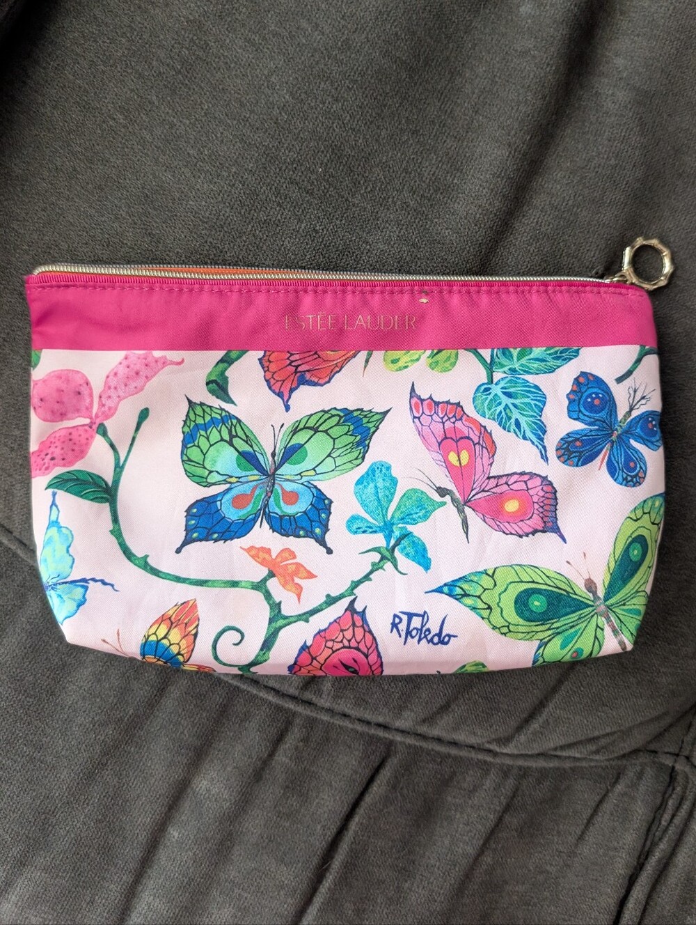 Estee Lauder Pink Butterfly Print Cosmetic Bag